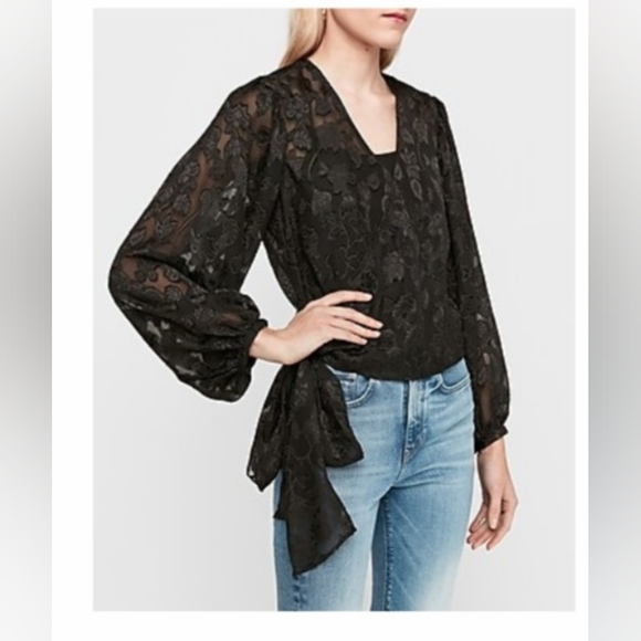 Express Jacquard Volume Sleeve Top - Picture 1 of 5